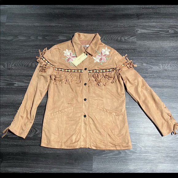 Cherry Paris Faux Suede Tassel Button Down Shirt - Picture 2 of 4